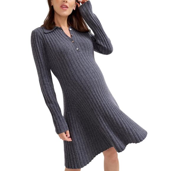 Hatch Dresses & Skirts - Hatch Ribbed Storm Grey Addie Polo Sweater Dress Size 1